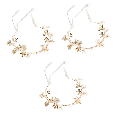 3St Braut Stirnband florale Haaraccessoires Perlenkrone Brautperle Tiara haarschmuck Haarbänder Blumenmädchenkrone Hochzeit Haarband Hochzeitskleid Kopfbedeckung weiche Kette Weiß von minkissy