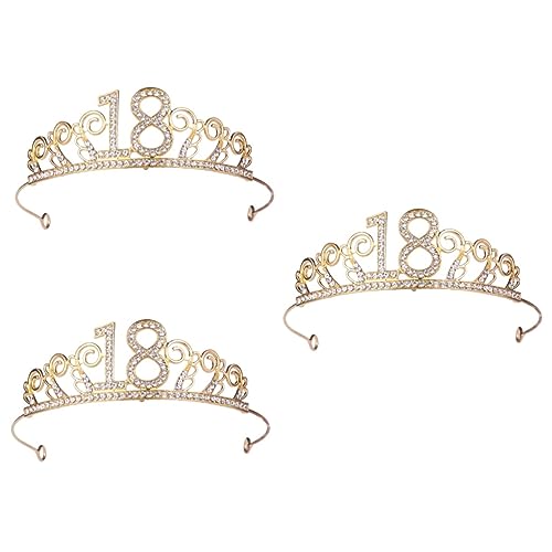 3St 18. Geburtstag Partyzubehör Strass-Accessoires für Frauen Tiara Geburtstagskrone aus Legierung geburtstag haarkrone Strasssteine Kopfbedeckung Haarschmuck schmücken Gürtel von minkissy