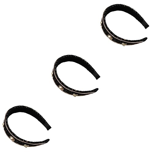 3st Schwarzes Perlen-stirnband Haarschmuck Für Mädchen Breites Stirnband Spa-stirnband Lila Stirnband Seidelbast Frauen Stirnband Haarband Baumwolle Diamant Südkorea Damen von minkissy