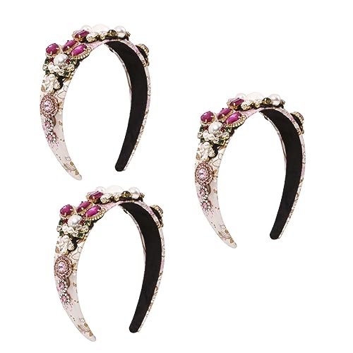 minkissy 3pcs colored diamond pearl headband hair accessory hair accessories stylish headband special occasion headband crystal gems makeup headbands yoga headbands for women Girl Headband von minkissy