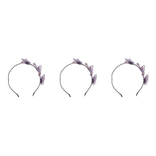 minkissy 3pcs hair ribbons for girls bandana headband wedding headband beads Headband butterfly hair band bridal hair hoop purple women hair headwear headdress for girls the flowers animal von minkissy