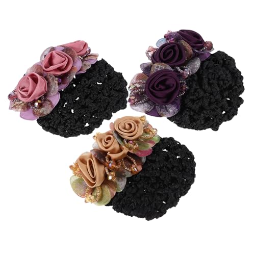 minkissy 3pcs hair toppers hair pin hair clip hair net bun nets for ballet bun holder ballet hair accessories for girls flower bun net bun net for hair bun cover Miss hair set fabric simple von minkissy