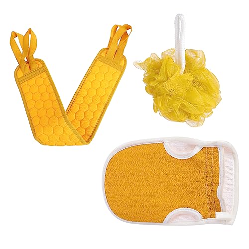 minkissy 3st Badetuch Luffa-handschuh Zubehör Peeling-handtuch Für Die Dusche Hintere Unterlegscheibe Peeling-körperpuff Haut Zurück Schrubben Körperpeeling Bürsten Sprühen Yellow Stoff von minkissy