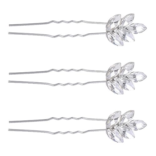 minkissy 3st Blatt Haarnadel Modische Stirnbänder Haarschmuck Silberne Haarspangen Silberner Kopfschmuck Hochzeitsstirnbänder Für Frauen Braut Kristall Haargabel Zinklegierung von minkissy