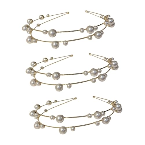 minkissy 3st Perlenstirnband Perlen Tiara Haarband Koreanisches Dekor Stirnband Aus Legierungsperlen Haarbänder Für Damenhaar Kristalldekor Künstliche Perle Zinklegierung Hochzeit Frau von minkissy