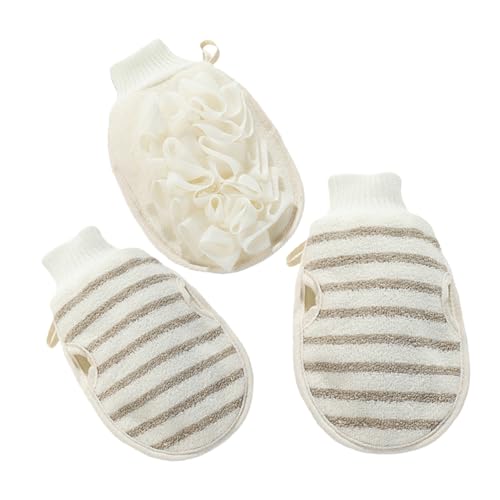 minkissy 3stücke Duschhandschuhe Für Damen Peelinghandschuh Körperschrubber Doppelseitiger Luffa Badehandschuhe Zum Entfernen Abgestorbener Hautzellen Hautpeeling-handschuh Für Dusche von minkissy