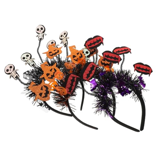 minkissy 3stücke Kürbis-totenkopf-stirnbänder Halloween-kopfbedeckungen Gruseliges Haarband Für Kostüm Cosplay Party-accessoires Langlebige Materialien Leicht Und Flexibel von minkissy