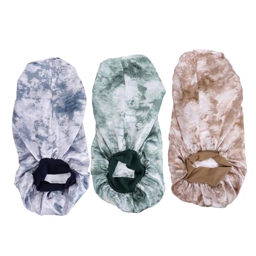 minkissy 3stücke Lange Satin Schlafhaube Für Damen Grün Khaki Elastisches Band Für Lockige Haare Seidenhaube Zum Schutz Für Bessere Frisurenpflege von minkissy