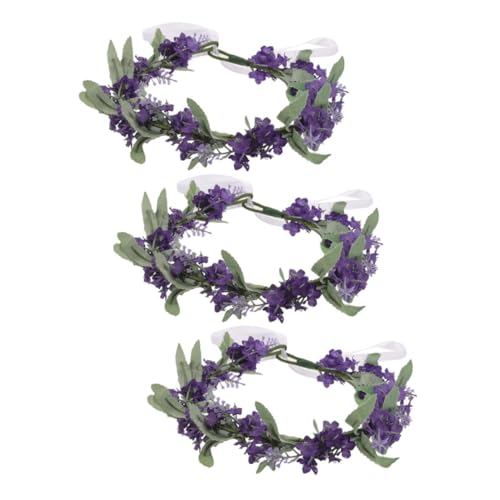 minkissy 3stücke Lavendel Blumenkrone Stirnband Kranz Haarband Brautgirlande Boho Kopfbedeckung Für Damen Blumenkopfschmuck Hochzeit Foto Requisiten Strandurlaub Haarschmuck von minkissy