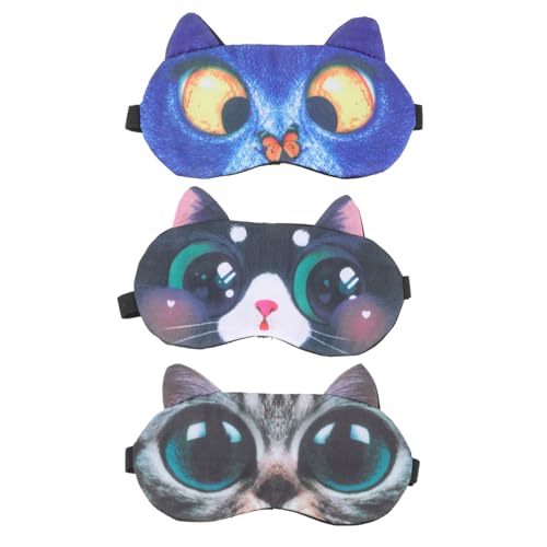 minkissy 3stücke Pack Schlafmaske Mit Cartoon Katze Muster Nacht Augenmaske Zum Schlafen Mit Verstellbarem Gummiband Für Reisen Und Zuhause von minkissy