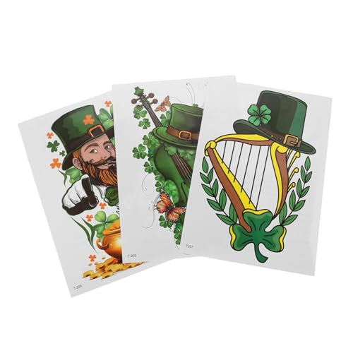 minkissy 3stücke Teiliges Temporäre Kleeblatt-aufkleber Für Patrick's Day Wasserdichte Körperkunst Für Partys Und Feiern Vielseitig Einsetzbar Und Einfach Anzuwenden von minkissy