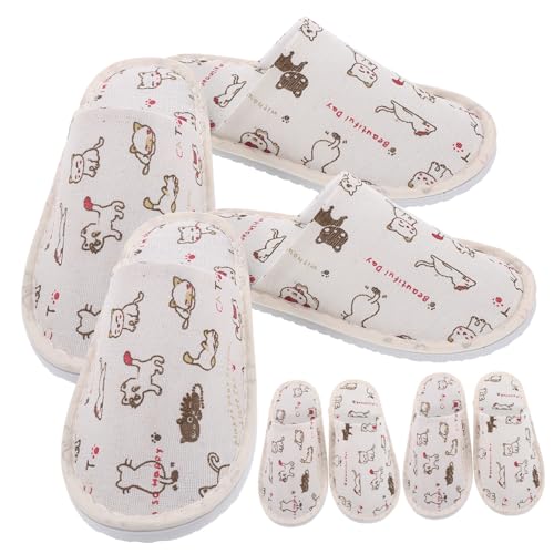 minkissy 4 Paare Einweg Hausschuhe mit Geschlossener Zehenkappe Rutschfeste Atmungsaktive Damen und Herren Slipper aus Atmungsaktivem Leinenimitat Dicke Leichte Reisepantoffeln für Hotel von minkissy