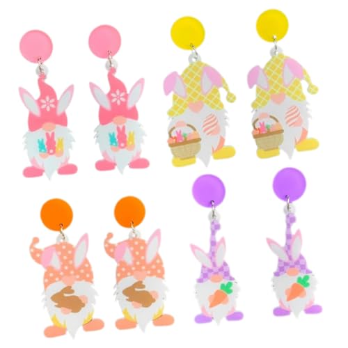 minkissy 4 Paare Osterohrringe für Damen Niedliche Hasenohren Ohrringe Leichtem Cartoon Design Farbenfrohe Ohrhänger in Orange und Gelb Party Schmuckornamente von minkissy