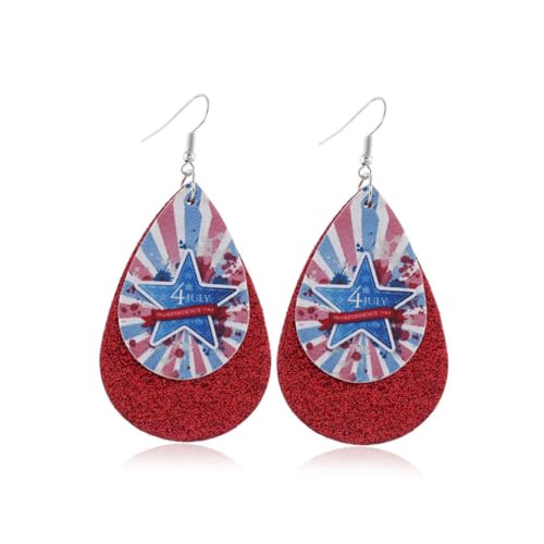 minkissy 4 Paare Wasserdrop Förmige Ohrringe PU mit Fünfzackigem Stern Design für Unabhängigkeitstag Doppellagige Schmuckstücke für Damen und Mädchen Zufälliges Muster von minkissy