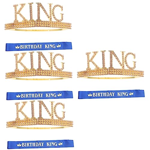 minkissy 4 Sätze Geburtstagskrone Für Männer Geburtstag Für Jungs Bling-krone Geburtstagsschärpe u Königliches Königsstirnband Cosplay-krone Leistungsrequisiten Klein Kind Legierung von minkissy