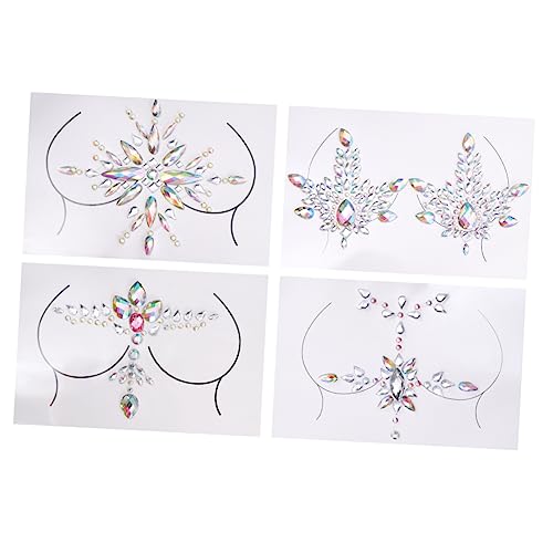 minkissy 4 Satz Körperschmuck Brustaufkleber Strass Für Festivals Selbstgemacht Brust Schmuck Aufkleber Selbstklebend Einfach Anzuwenden Für Partys Und Kostüme von minkissy