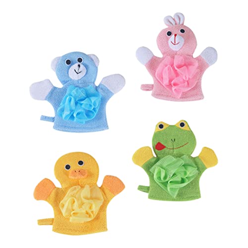 minkissy 4stücke Teiliges Cartoon-bad-handschuhe Für Junge Mädchen Weiche Sichere Und Kreative Duschhandschuhe Hase Blau Bär Grün Frosch Und Gelb Ente Für Badespaß Und Sanfte von minkissy