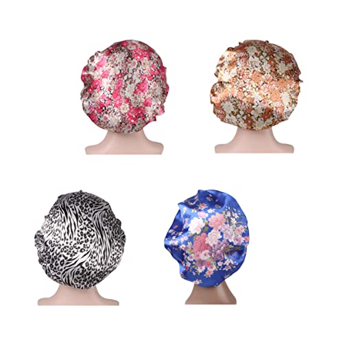 minkissy 4stücke Breitkrempige Schlafmütze Für Damen Haarausfallmütze Zum Schutz Bei Chemotherapie Und Dusche in Beige Rosé Blau Weiß Und Schwarz von minkissy