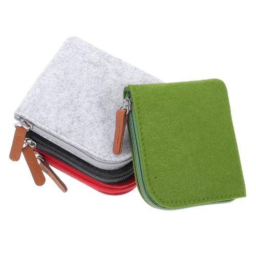 minkissy 4 Stück Filz Münzbeutel Set Mini Geldbörse mit Reißverschluss Schlanker Filz Geldbeutel für Junge Mädchen Robust Kompakt für Schule Shopping Alltag Rot Hellgrau Grün Dunkelgrau von minkissy