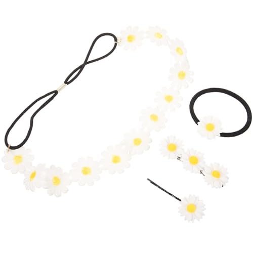 minkissy 4 Stück Gänseblümchen-stirnband-set Gänseblümchen-blumenkronen Für Frauen Urlaubsaccessoires Damen Gänseblümchen-kopfschmuck Daisy Haarspangen Harz Fräulein Böhmen Halskette von minkissy