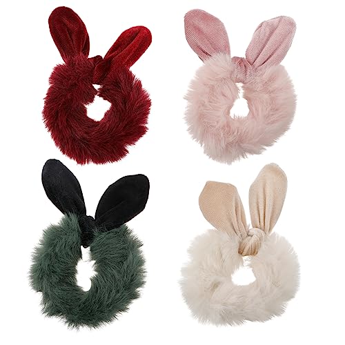 minkissy Dicke Haargummis mit Plüschschleife 4 Stück Elastische Haargummis für Mädchen Modische Pferdeschwanzhalter für Den Alltag minkissy Dicke Haargummis mit Plüschschleife 4 Stück Elastische Haargummis für Mädchen Modische Pferdeschwanzhalter für Den Alltag von minkissy