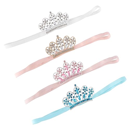 minkissy 4 Stück Krone Stirnband Für Kinder Kleinkinderhaare Elastisches Haarband Für Kinder Mädchen Haarrebe Säuglingskristall Baby Kopfbedeckung Europäisch Und Amerikanisch Strasssteine von minkissy