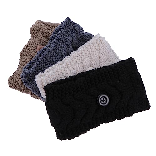 minkissy 4 Stück Knopf Wollstirnband Wintersport Stirnband Gehäkeltes Turban-stirnband Ohrenschützer Für Strickstirnband Mit Knöpfen Garn Kopfbedeckung von minkissy