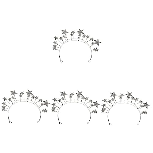 minkissy 4 Stück Pentagramm-stirnband Tiara Brautkrone Vintage Braut Tiara Krone Für Mädchen Strass-tiara-kronen Haarschmuck Für Die Hochzeit Sternkrone Braut-tiara Weiß Legierung von minkissy