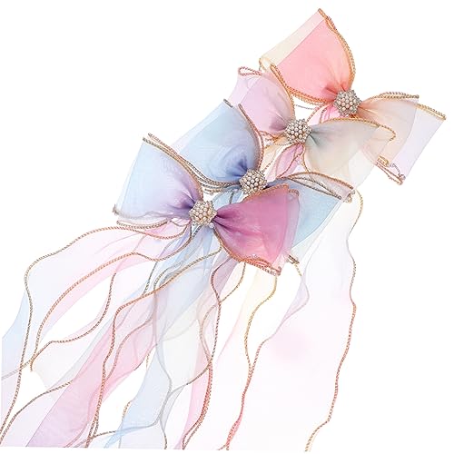 minkissy 4 Stück Schleife Haarnadel Fahnenmast-saugnapf Käfig Haarverlängerungen Für Frauen Zauberstab -haarschleifen Perlenschleier Haarspangen Falten Für Mittelstücke Band Legierung von minkissy