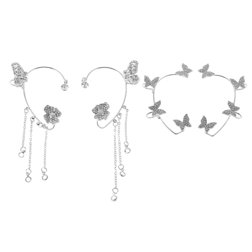 minkissy 4 Stück Schmetterling Ohrclips mit Glitzersteinen Ohrklemme Piercing Funkelnde Butterfly Fairy Ear für Frauen und Mädchen Bequeme Clip Ohrringe für Feierlichkeiten und Hochzeiten von minkissy