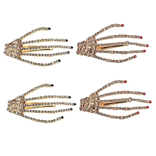 4 Stück Skelett Haarspange Strass Haar Pins Punk Rock Horror Haar Clips Frauen Dekorative Haarnadel Skeleton Hände Knochen Haar Kristall Entenschnabel Metall Fräulein von minkissy