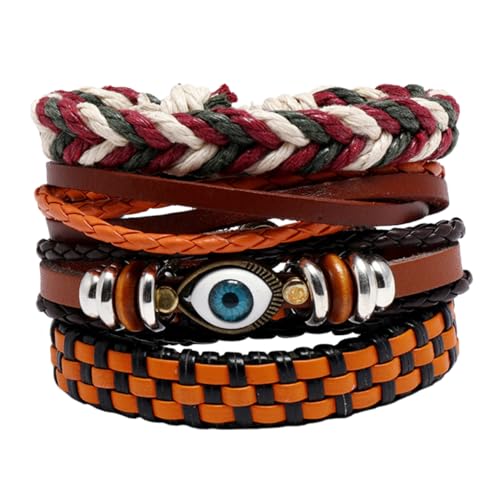 minkissy 4stücke Geflochtenes Armband Im Bohemia-stil Armband Mit Handgelenkskette Herrenarmband Männerarmband Handschmuck-accessoire Böhmen Stil Mode Für Männer von minkissy