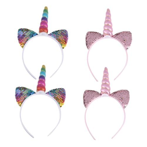 minkissy 4 Stück Teiliges Einhorn Haarreif für Mädchen Bunte Party Stirnbänder mit Glitzereffekt Leichte und Sichere Kinderkopfbedeckung für Geburtstagsfeiern und Festlichkeiten von minkissy