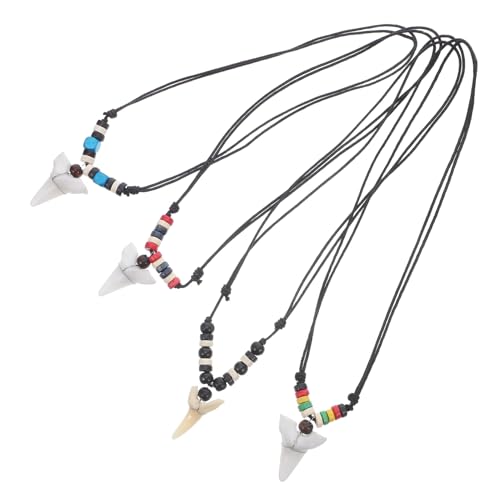 minkissy 4 Stück Teiliges Haifischzahn Anhänger Halskette Verstellbare Surfer Kette Realistisches Design Leichtes Strand Schmuck Accessoire für Männer und Outdoor Abenteuer von minkissy