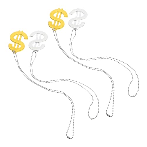 minkissy 4 Stück Teiliges Kostüm Schmuck Ketten mit Geldzeichen Anhänger Leichte Bequeme Party Halsketten für Halloween und Geburtstagsfeiern Vielseitig und Kindgerecht Gold und von minkissy