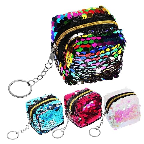 minkissy 4 Stück Teiliges Münzgeldbörsen Pailletten Wendbar Mini Coin Handbag mit Reißverschluss Farbenfrohe Kleine Geldbörse für Mädchen für Alltag und Party von minkissy