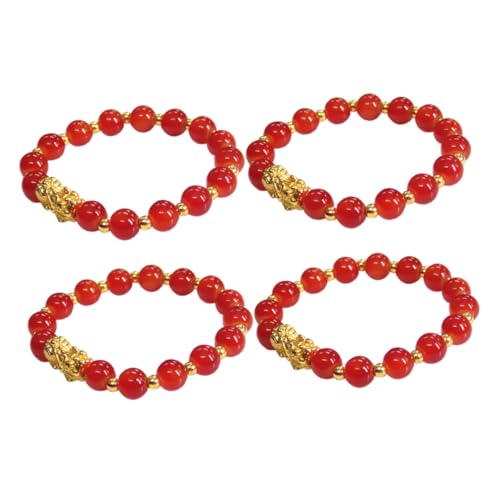 minkissy 4 Stück Teiliges Rotes Agat Armband mit Feng Shui Anhängern Modisches Damen Schmuckstück Leichte und Langlebige Handkette Geeignet für Alltag Party und Geschenk von minkissy