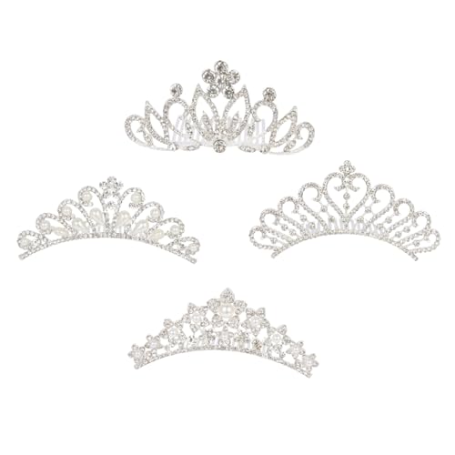 minkissy 4 Stück krone Haar kämme Prinzessin Krone Minikronen für Haarschmuck für die Braut Mini-Kronenkamm Kinderkronen Strass-Perlen-Krone Mädchenfeenkrone Legierung Silver von minkissy
