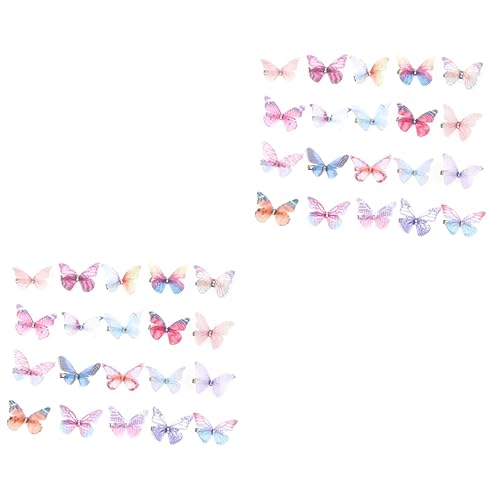 minkissy 40 Stk Schmetterlings-haarspange Schmetterlinge Clips Schnappclips Kawaii Fee Haarspangen Haar Klammern Farbige Realistische Elfen-haarspange Metall Knopf Chiffon Fräulein von minkissy