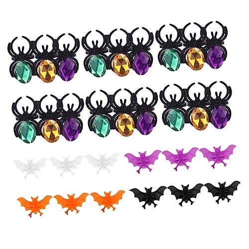 minkissy 40 Stück Teiliges Halloween Ring mit Kreativen Plastikringen Bunte Fledermaus und Spinnenringe Partydeko für Jugendliche und Erwachsene für Halloween und Kostümspaß von minkissy