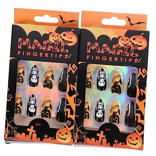 48St falsche Nägel Künstliche Nägel mit vollständiger Abdeckung Nagelspitzen aus Kunststoff falsche Fingernägel Halloween-Frauen falscher Nagel Halloween falsche Nagelspitze Patch von minkissy