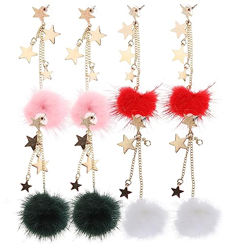 minkissy 4Paare Pom Pom Ohrringe für Frauen und Mädchen Farbige Pelzkugel Quasten Ohrringe und Stilvolle Accessoires für von minkissy