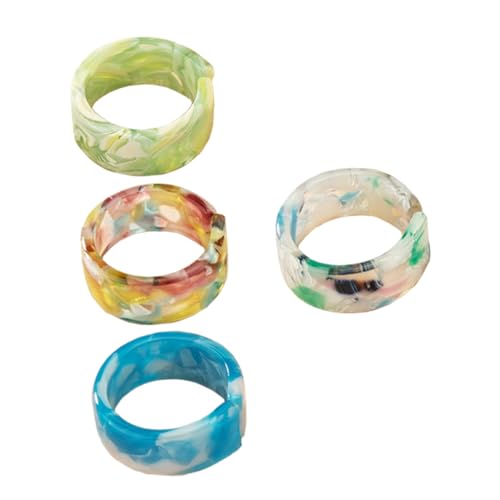 minkissy 4Stücke Damen Fingerring Acrylharz Einfache Fingerdekoration Farben Regenbogen Mischweiß von minkissy