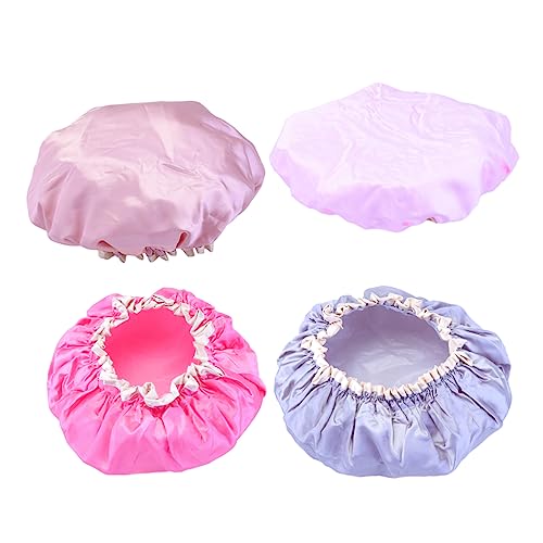 minkissy 4stücke Wasserfeste Duschhauben Aus Satin Doppel-layer Haarschutzkappen Für Damen Zum Duschen Färben Oder Frisieren Farben Blush von minkissy