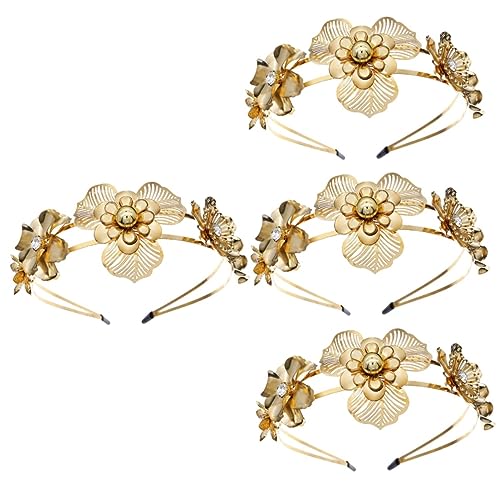 minkissy 4pcs Flower Double-Layer Headband bridal headpiece girls headbands headwear for women Metal headbands for women Metal hairband Greek accessories women metal headpiece tiara gold von minkissy