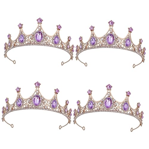 minkissy 4pcs Krone Braut Kopfschmuck Hochzeit Stirnband Hochzeit Haarschmuck Diademe für Bankette Haarschmuck Braut Haarschmuck Acryl Lila Hochzeit Tiaras für Braut Braut Tiara von minkissy