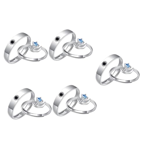 minkissy 5 Paare Mondringe für Verstellbare Liebesringe Passende Schmuckstücke für Frauen Männer Dekorative Ringe mit Blauem für Valentinstag von minkissy