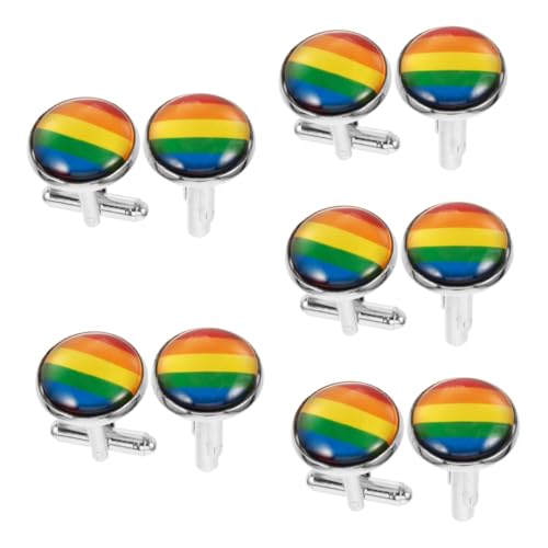 minkissy 5 Paare Regenbogen-Manschettenknöpfe für Männer Ärmel Hemd ihn Arm Smoking Anzug Manschettenknöpfe Anzug Schmuck Herrenmanschettenknöpfe Zinklegierung von minkissy