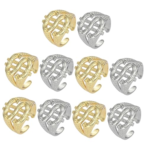 minkissy 5 Sätze Teiliges Hip Hop Dollarzeichen Ringe Für Männer Offene Finger Ringe Modischer Schmuck Für Partys Und Besondere Anlässe 2 Stück * 5 von minkissy