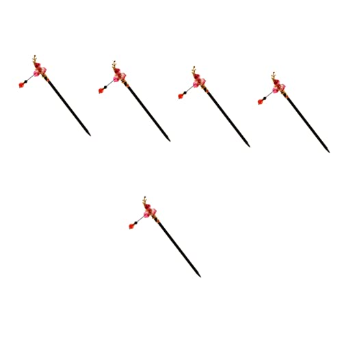 5St antike haarnadel haarnadel rote Stäbchen Hanfu Haarstäbchen Brautstift Tiara Haarknotennadel langer Haarstab festlich Haarstock Spaziergang Haarschmuck Damen Kopfbedeckung von minkissy